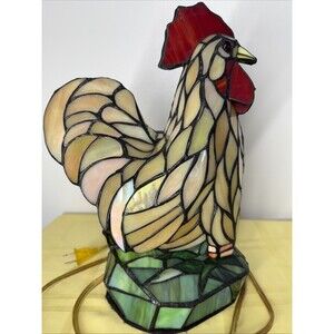 Vintage Rooster Chicken Table Lamp Night Light Tiffany Style Stained Glass Read
